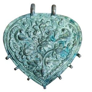 Copper Flower Peacock Embossed Handcrafted Tribal Pendant Folk Art Amulet Jewelr